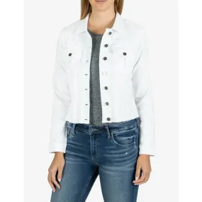 KUT FROM THE KLOTH Kara Frayed Denim Trucker Jacket XL Optic White Cropped NWT