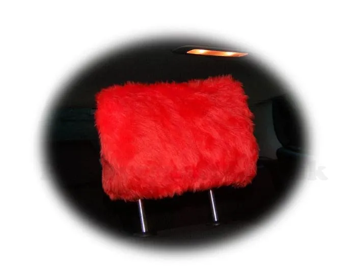 1 pair of Plain furry faux fur fluffy fuzzy plain car seat headrest covers choice of colour