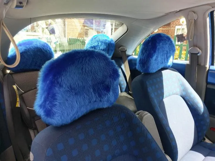 1 pair of Plain furry faux fur fluffy fuzzy plain car seat headrest covers choice of colour