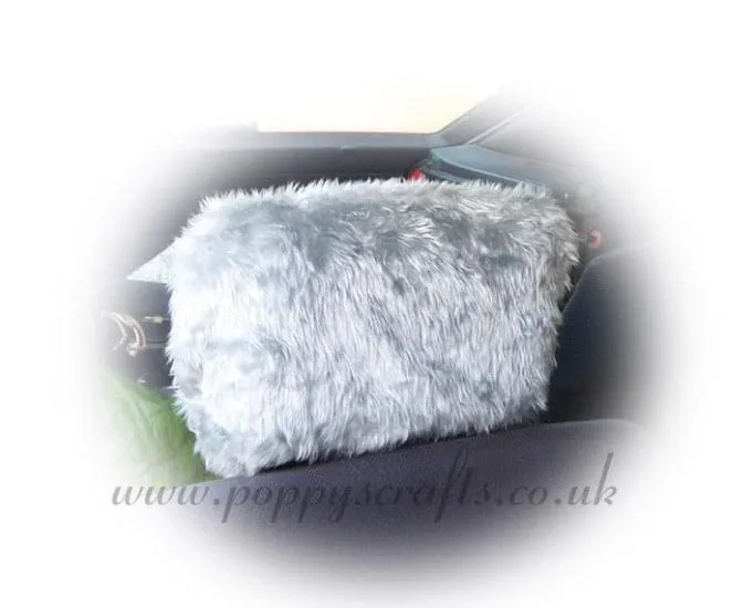 1 pair of Plain furry faux fur fluffy fuzzy plain car seat headrest covers choice of colour