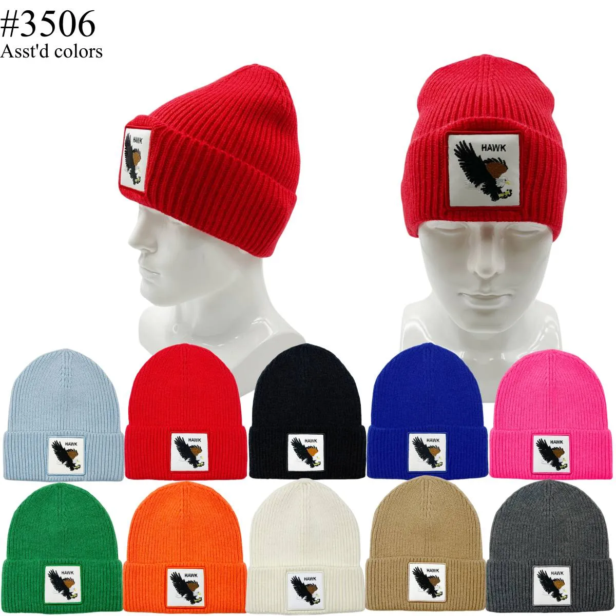 12-pack HAWK Winter Beanie Hat #3506