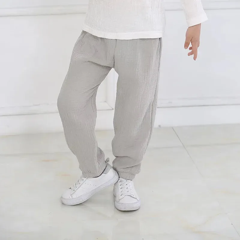 2-7 Yrs Linen Pleated 2024 Baby Boys Girls Summer Cotton Harem Baggy Pants Kids Clothes Children Sweatpants Trousers Breathable