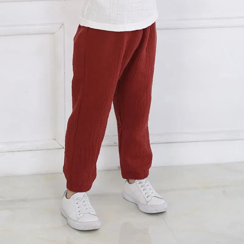 2-7 Yrs Linen Pleated 2024 Baby Boys Girls Summer Cotton Harem Baggy Pants Kids Clothes Children Sweatpants Trousers Breathable