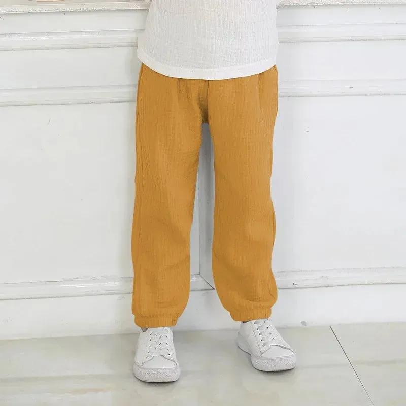 2-7 Yrs Linen Pleated 2024 Baby Boys Girls Summer Cotton Harem Baggy Pants Kids Clothes Children Sweatpants Trousers Breathable