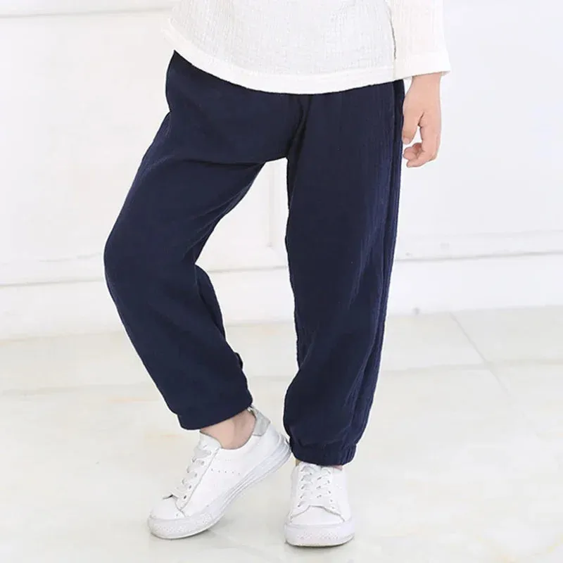 2-7 Yrs Linen Pleated 2024 Baby Boys Girls Summer Cotton Harem Baggy Pants Kids Clothes Children Sweatpants Trousers Breathable