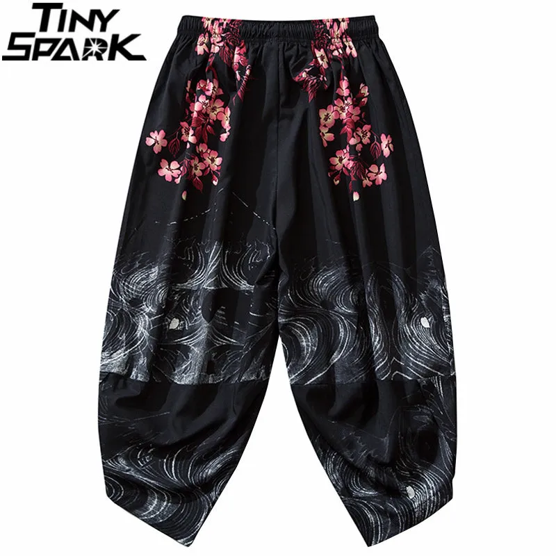 2023 Hip Hop Japanese Sweatpants Joggers Mens Streetwear Harajuku Floral Printed Baggy Pants Casual