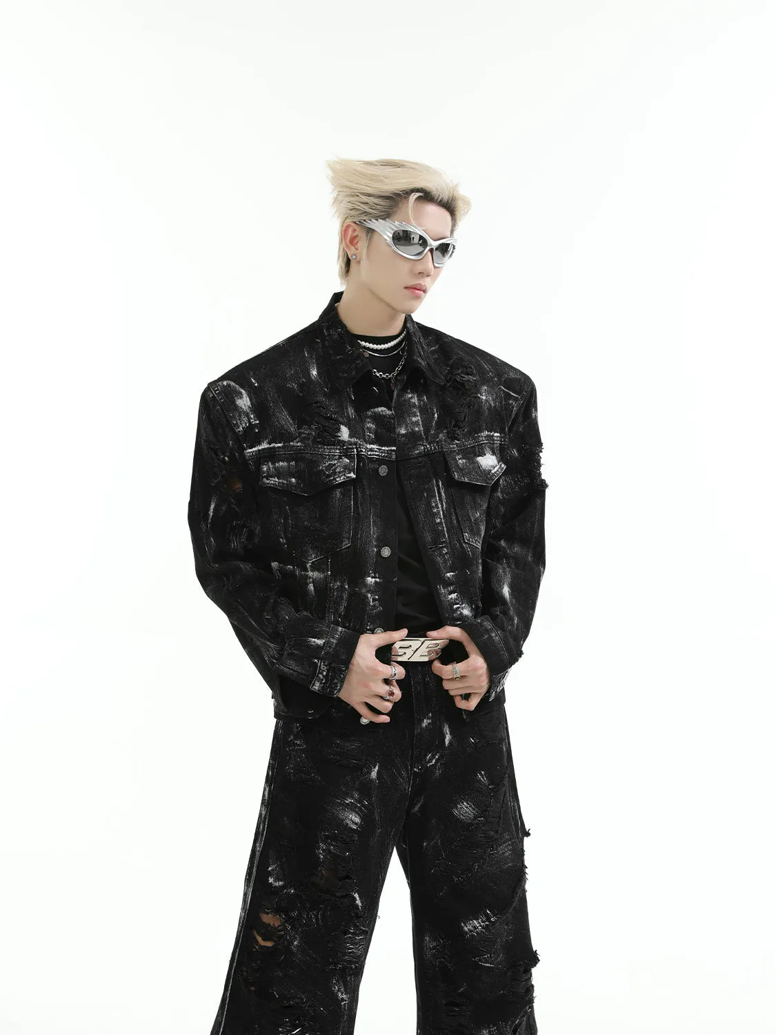 【24s Oct.】 Ink Splash Deconstructed Ripped Denim Set