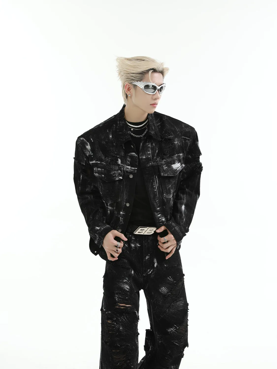 【24s Oct.】 Ink Splash Deconstructed Ripped Denim Set