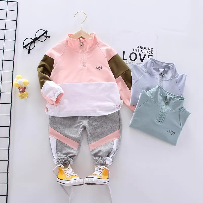 2pcs Fashion Color-block Letter Hoodies and Pants Wholesale children's clothing