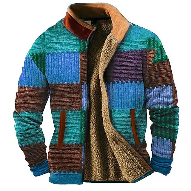 3d Printed Autumn And Winter Patchwork Pattern Casual Jacket Men