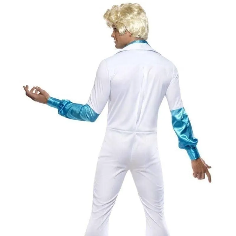 70s Disco Man Costume Adult White Blue Jumpsuit