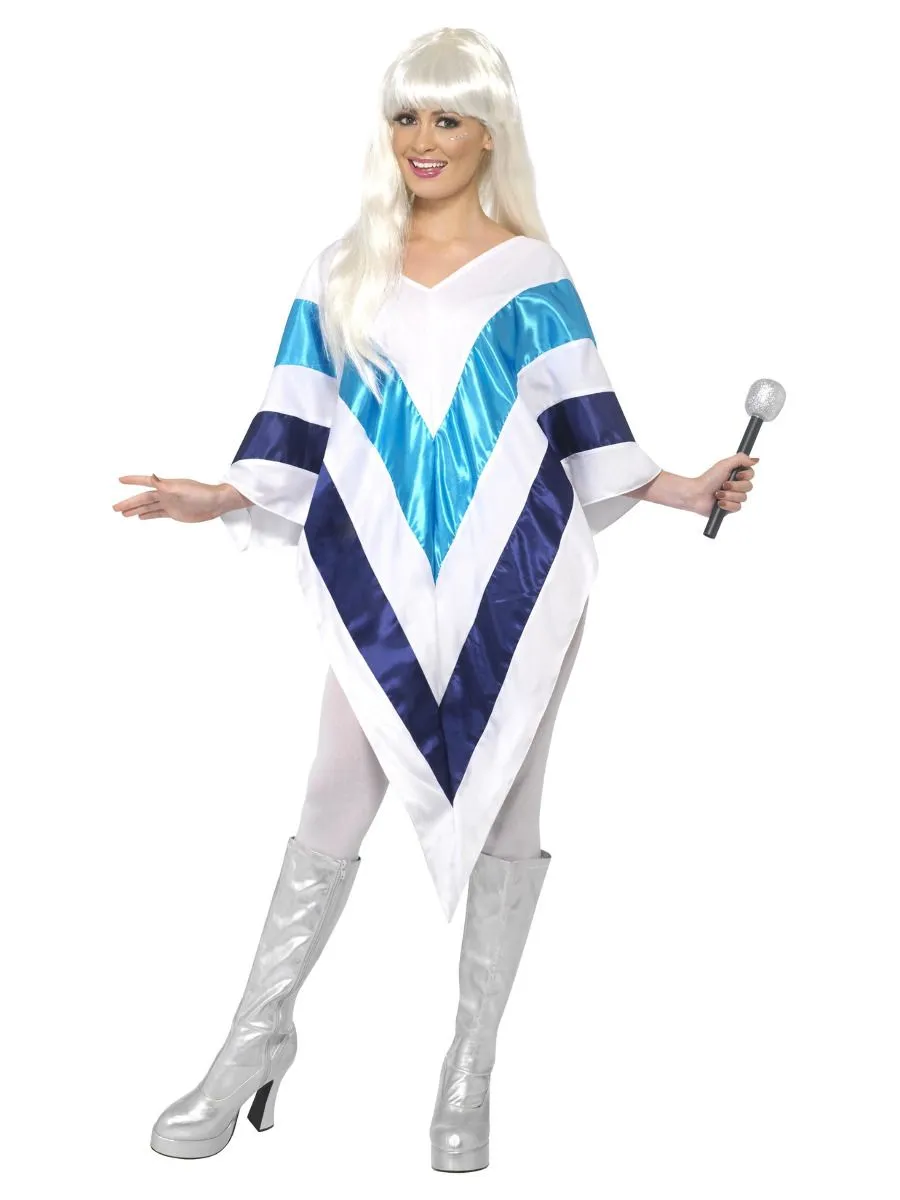 70s Super Trooper ABBA Poncho Adult White Blue