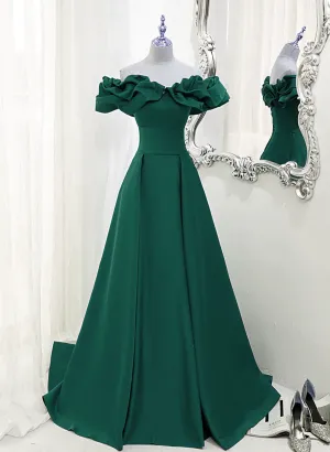 A-line Off Shoulder Floor Length A-line Long Prom Dress, Green Sweetheart Party Dress