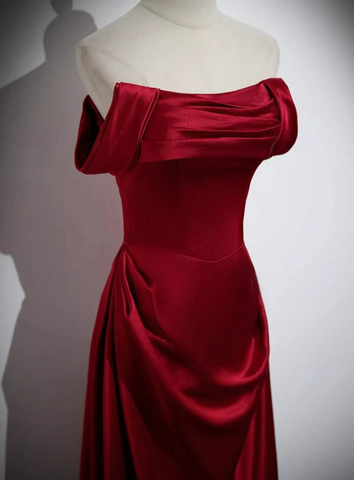 A-line Sleeveless Wine Red Satin Evening Dress, Wine Red Long Prom Dress