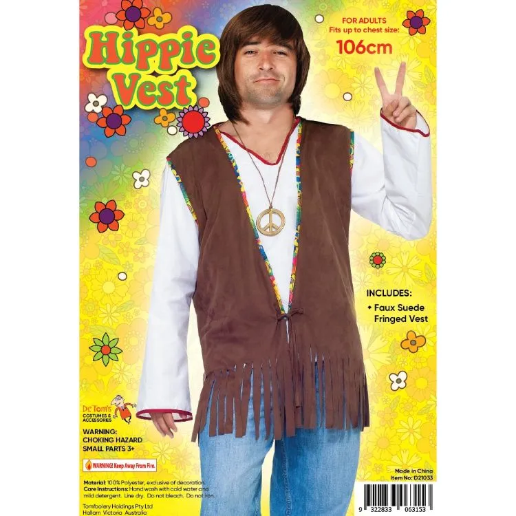 Adult 1970s Men's Hippie Vest with Fringe