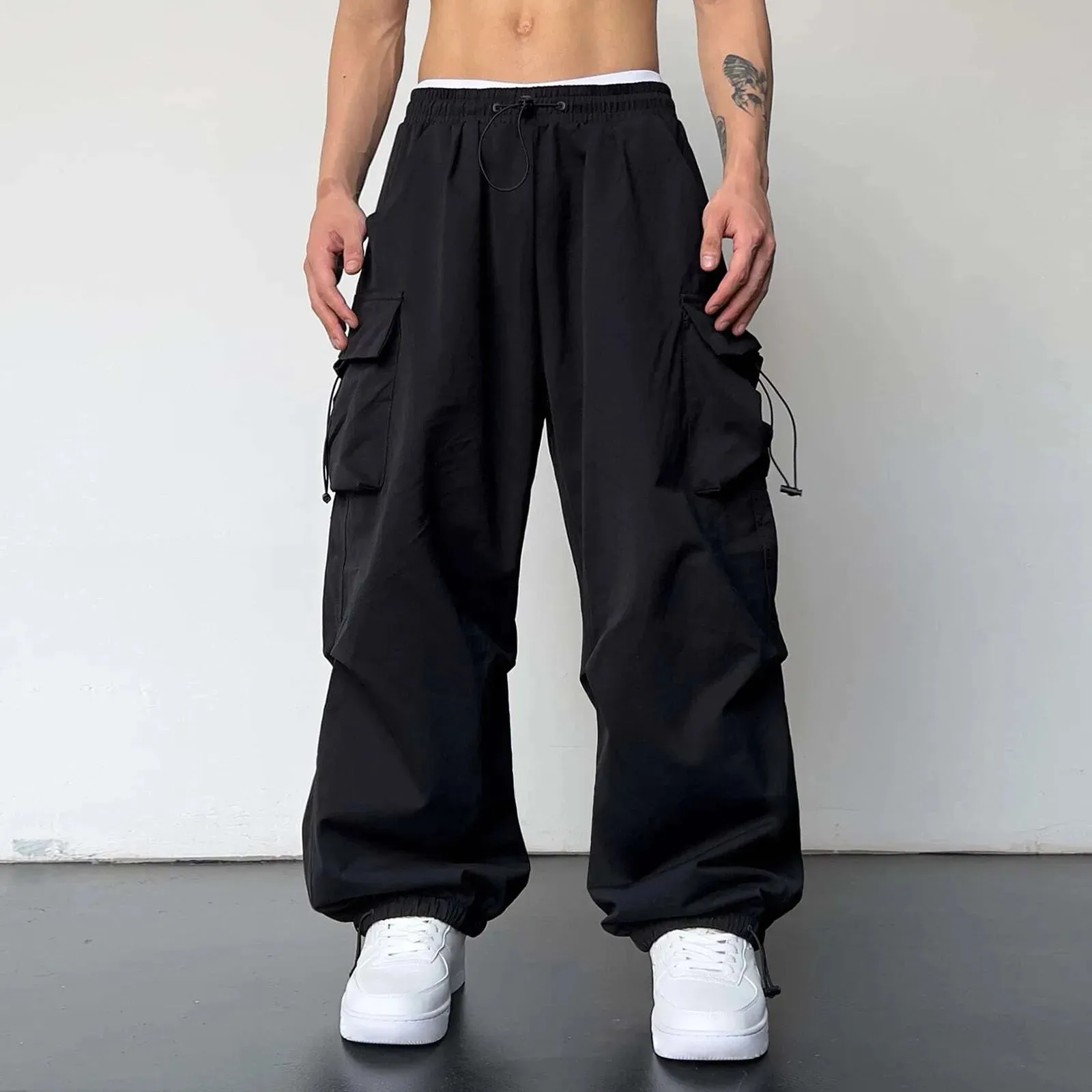 Aidase Harajuku Oversized Cargo Parachute Pants Men Streetwear Vintage Y2k Hip Hop Wide Leg Joggers Baggy Casual Sweatpants Techwear