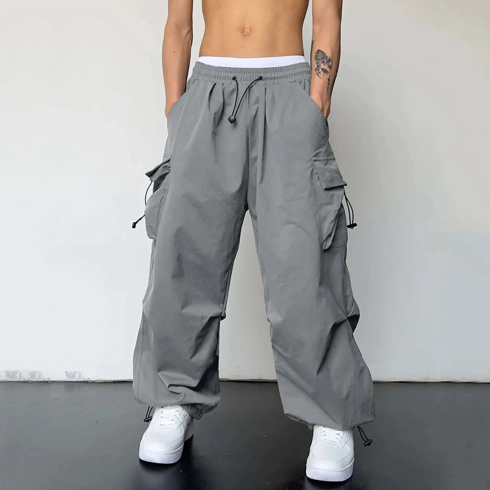 Aidase Harajuku Oversized Cargo Parachute Pants Men Streetwear Vintage Y2k Hip Hop Wide Leg Joggers Baggy Casual Sweatpants Techwear