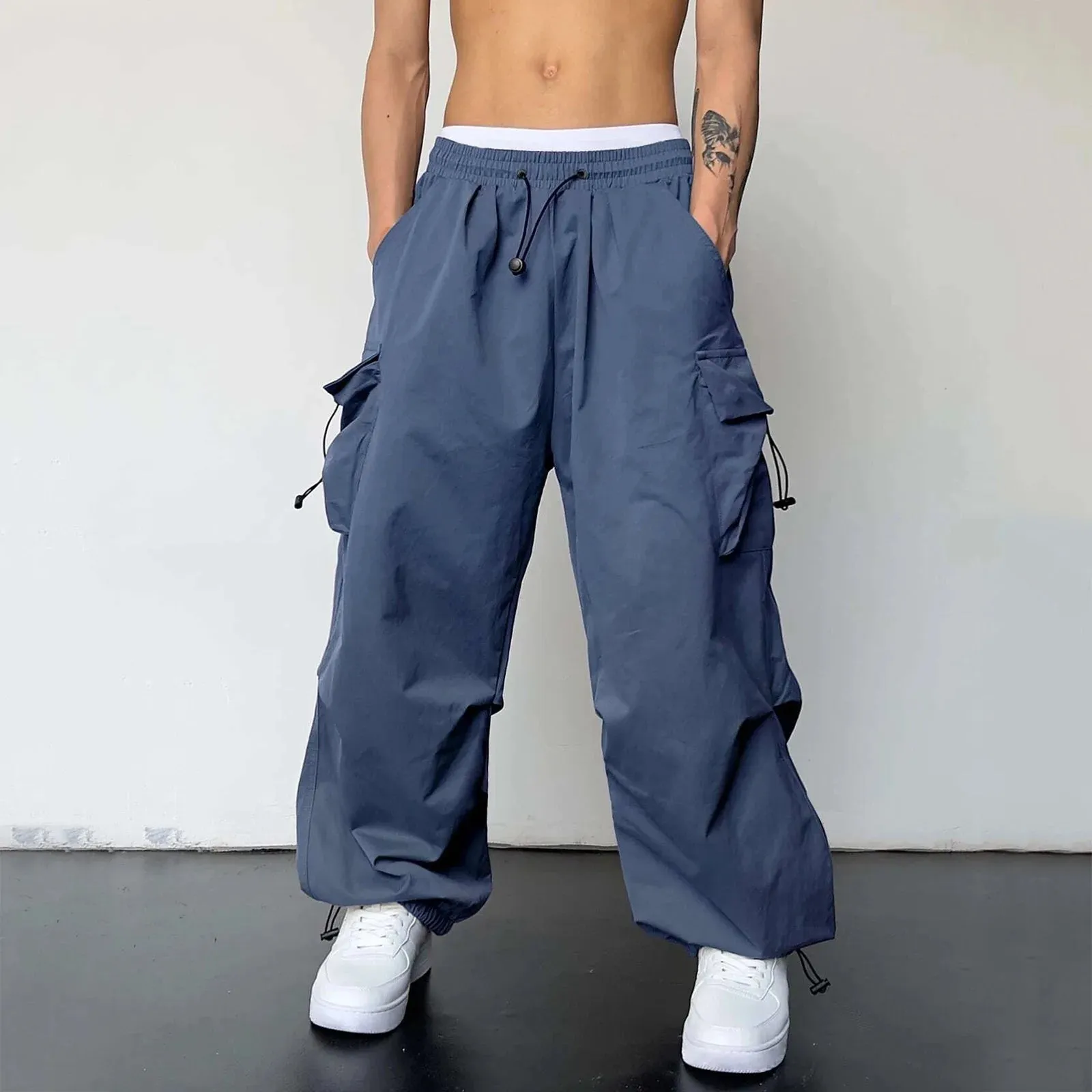 Aidase Harajuku Oversized Cargo Parachute Pants Men Streetwear Vintage Y2k Hip Hop Wide Leg Joggers Baggy Casual Sweatpants Techwear