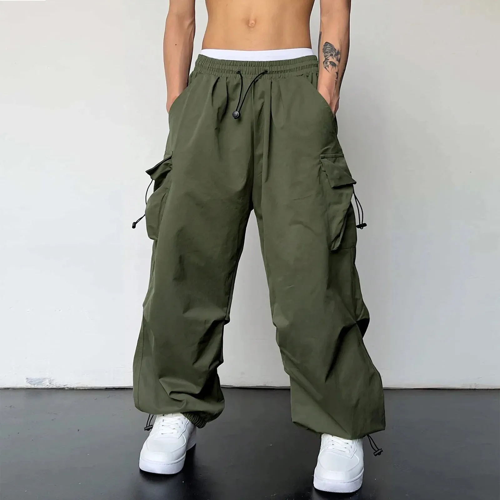 Aidase Harajuku Oversized Cargo Parachute Pants Men Streetwear Vintage Y2k Hip Hop Wide Leg Joggers Baggy Casual Sweatpants Techwear