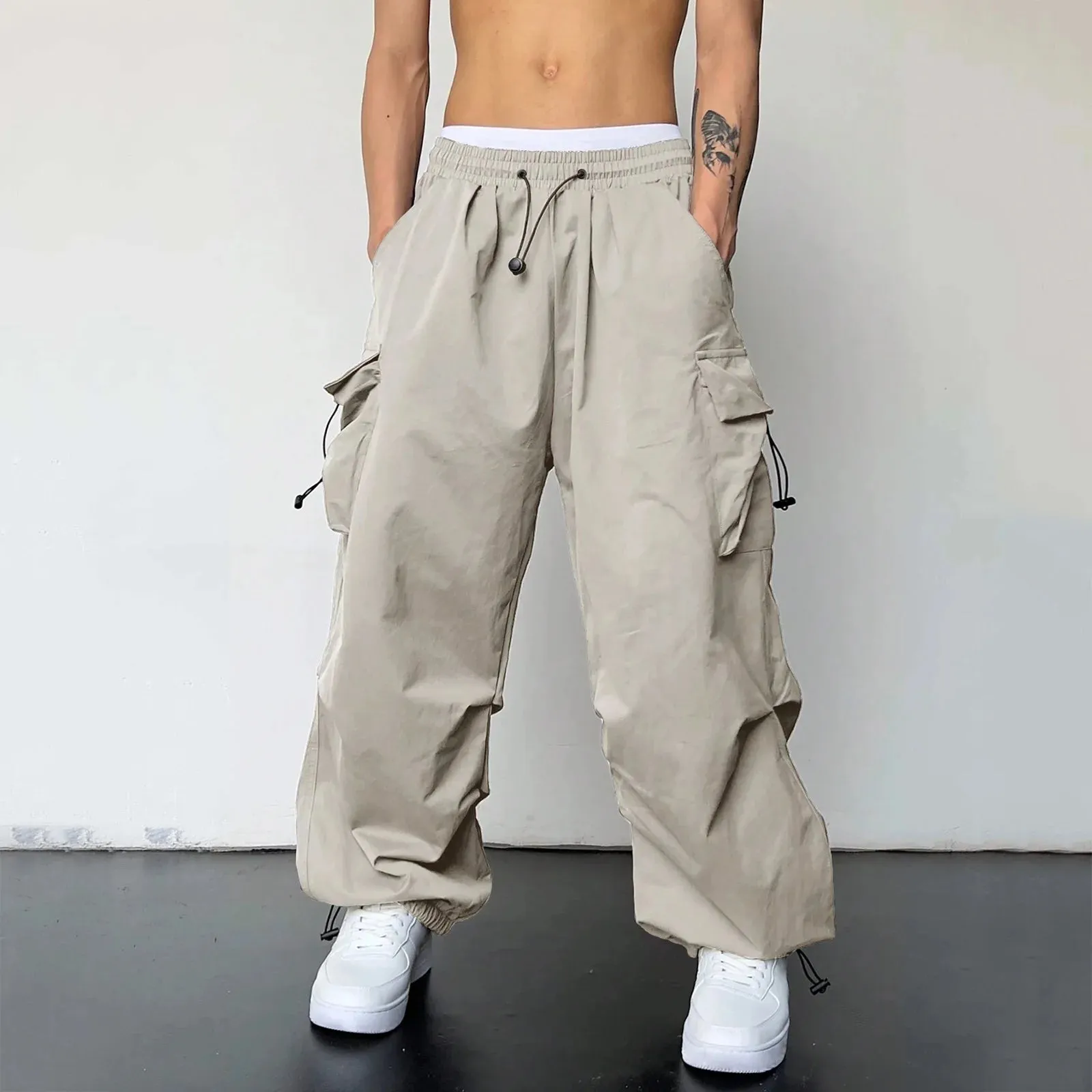 Aidase Harajuku Oversized Cargo Parachute Pants Men Streetwear Vintage Y2k Hip Hop Wide Leg Joggers Baggy Casual Sweatpants Techwear