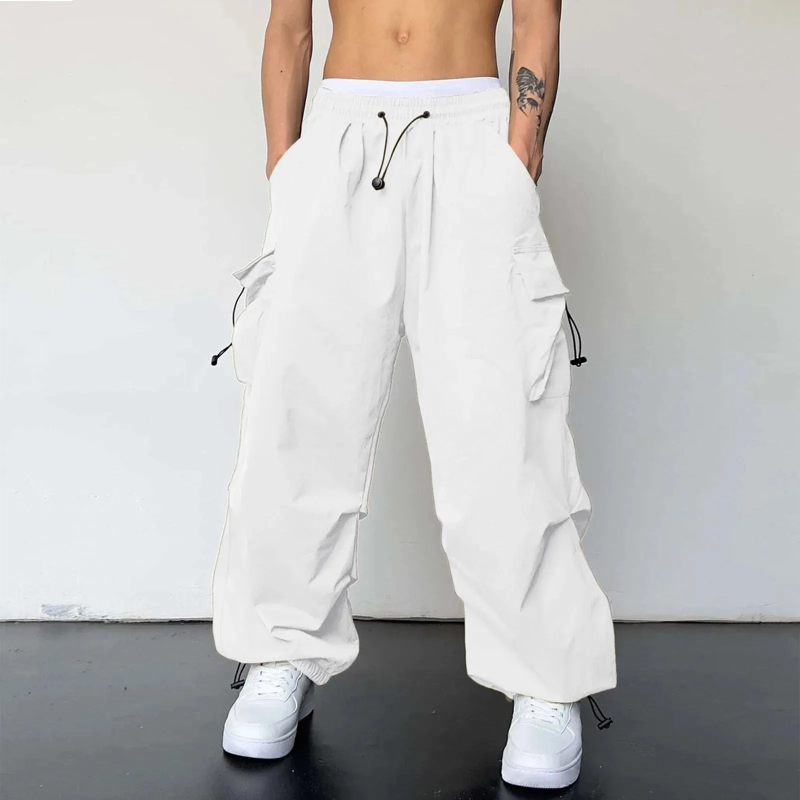 Aidase Harajuku Oversized Cargo Parachute Pants Men Streetwear Vintage Y2k Hip Hop Wide Leg Joggers Baggy Casual Sweatpants Techwear