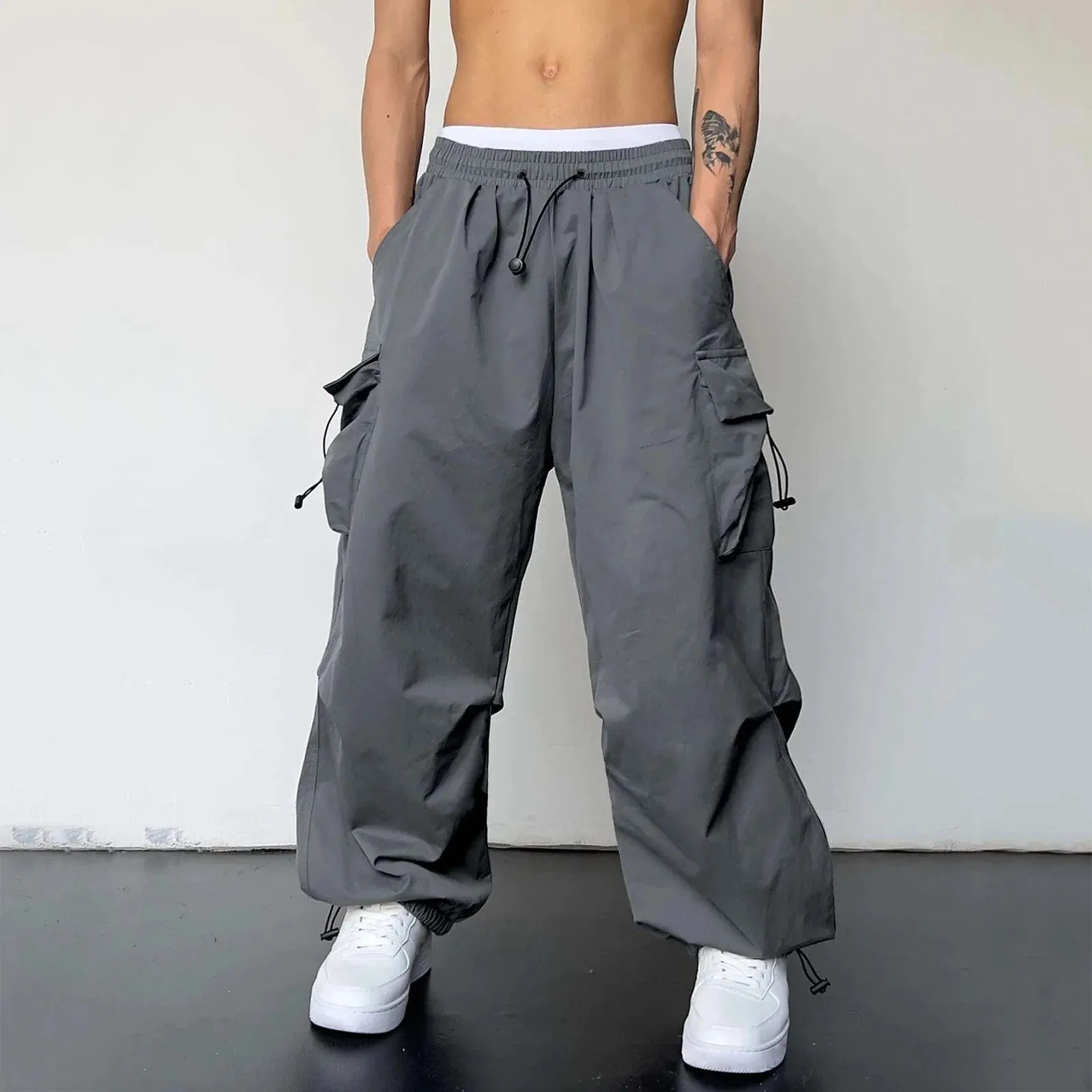 Aidase Harajuku Oversized Cargo Parachute Pants Men Streetwear Vintage Y2k Hip Hop Wide Leg Joggers Baggy Casual Sweatpants Techwear