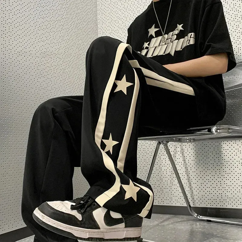 Aidase Y2K Star Sweatpants Men Black Sports Pants Wide Leg Trousers Male Japanese Streetwear Hip Hop Graphic Loose Casual