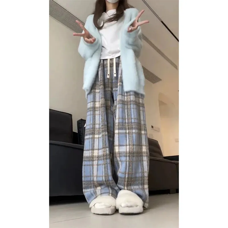 Aiertu Women Baggy Plaid Sweatpants Harajuku Jogger Streetwear Fashion Oversize High Waist Y2k Pants Vintage Wide Leg Trousers Clothes