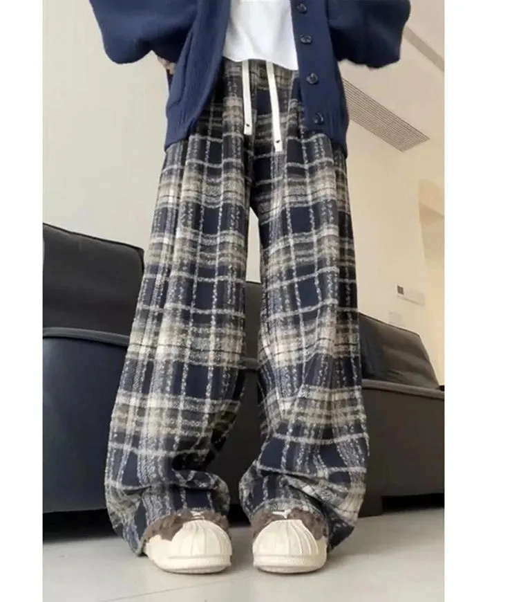 Aiertu Women Baggy Plaid Sweatpants Harajuku Jogger Streetwear Fashion Oversize High Waist Y2k Pants Vintage Wide Leg Trousers Clothes