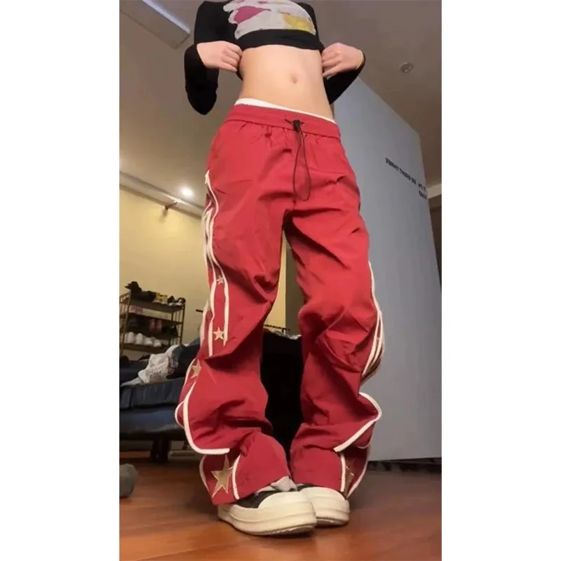 Aiertu Women's Baggy Wine Red Sweatpants Harajuku Streetwear Fashion Y2k High Waist Oversize Jogger Pants Vintage Wide Trousers Clothes