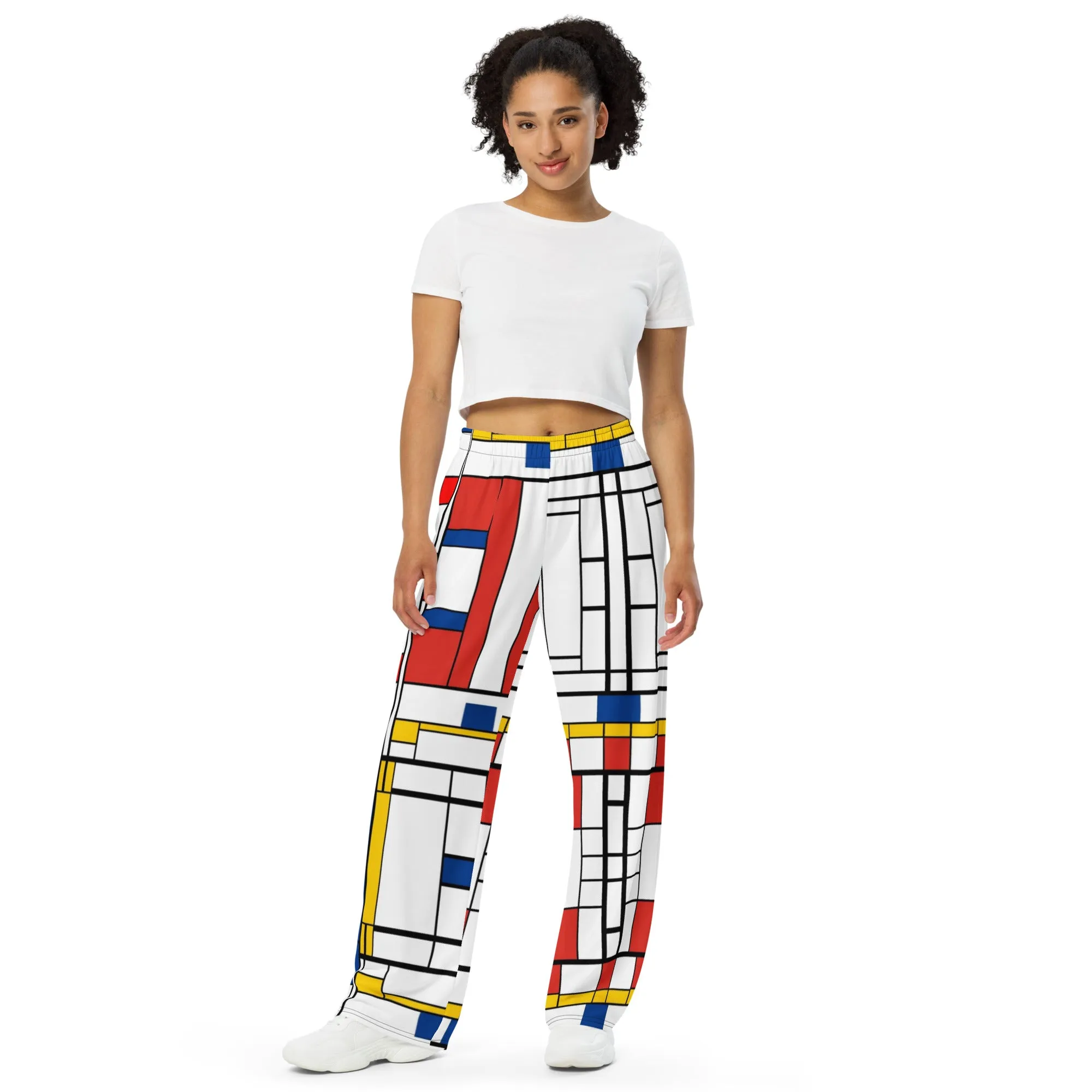 All-over print unisex wide-leg pants / Mondrian pants / AI pants / Piet Mondiran / Industrial fashion / Vintage pants