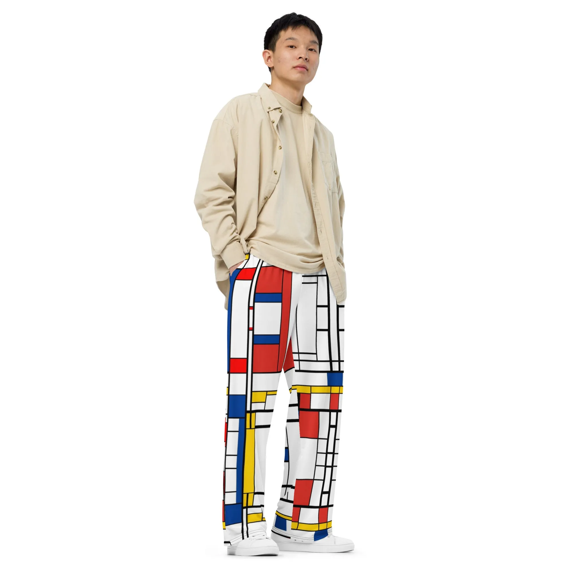 All-over print unisex wide-leg pants / Mondrian pants / AI pants / Piet Mondiran / Industrial fashion / Vintage pants