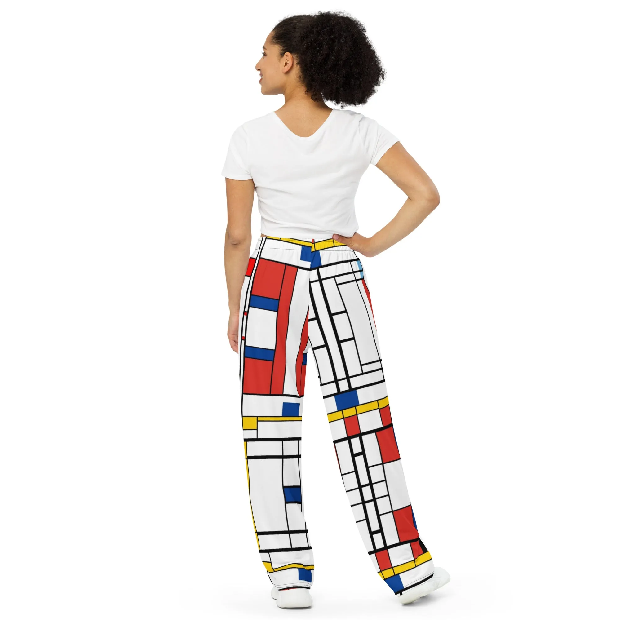 All-over print unisex wide-leg pants / Mondrian pants / AI pants / Piet Mondiran / Industrial fashion / Vintage pants