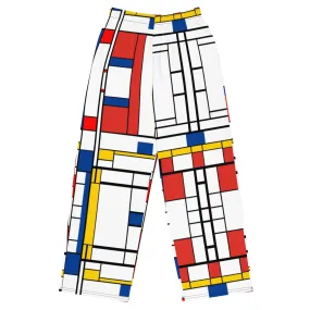 All-over print unisex wide-leg pants / Mondrian pants / AI pants / Piet Mondiran / Industrial fashion / Vintage pants