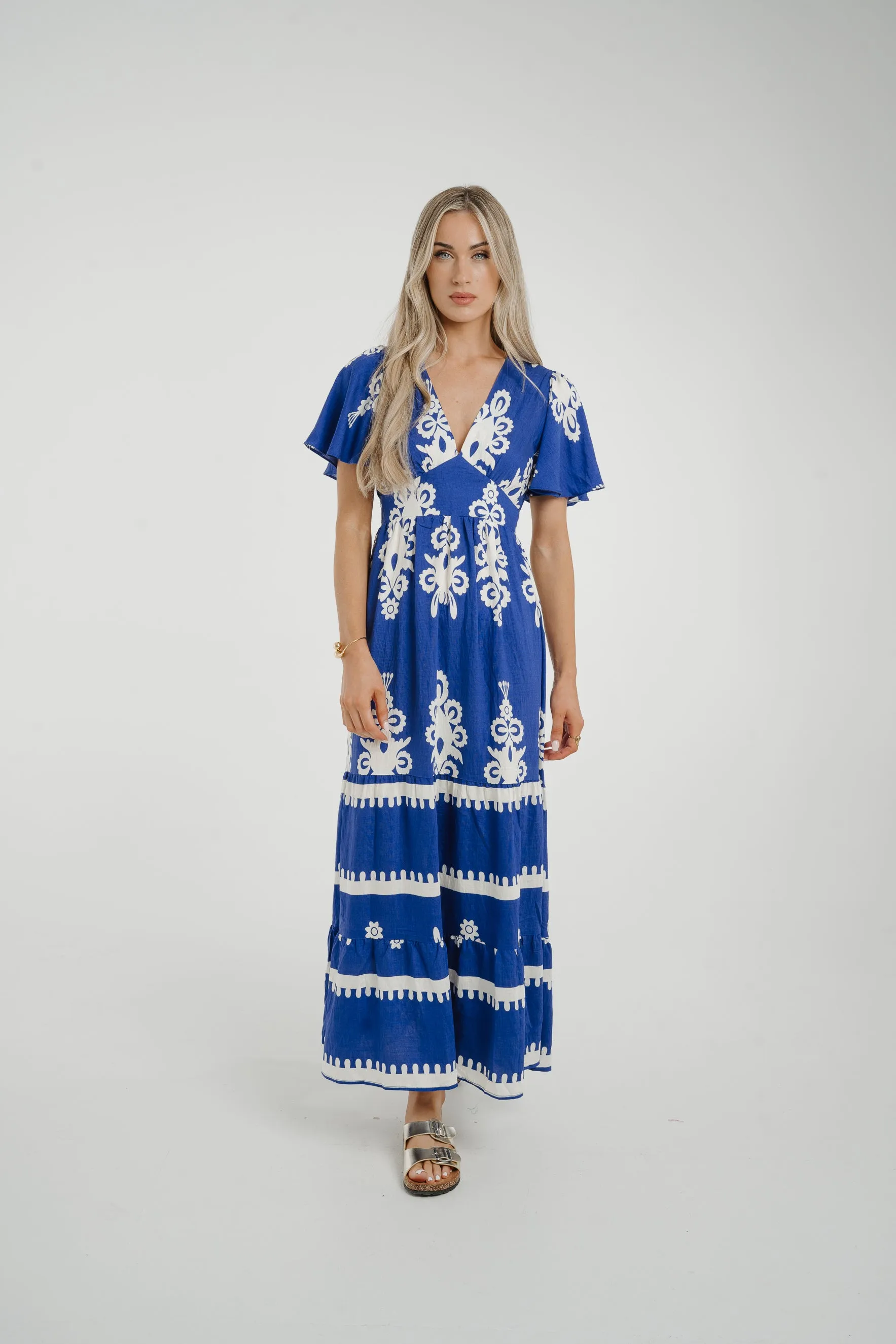 Ally Printed Dress In Royal Blue