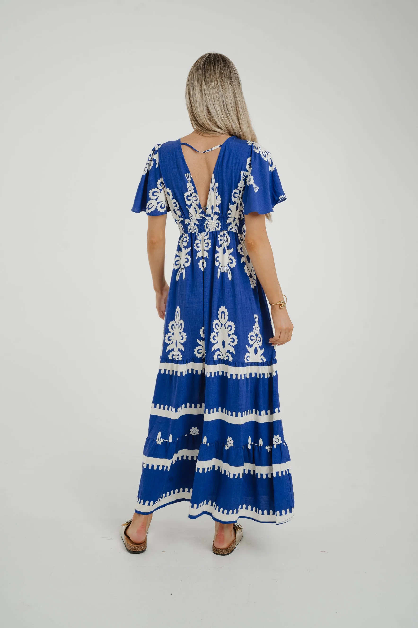 Ally Printed Dress In Royal Blue