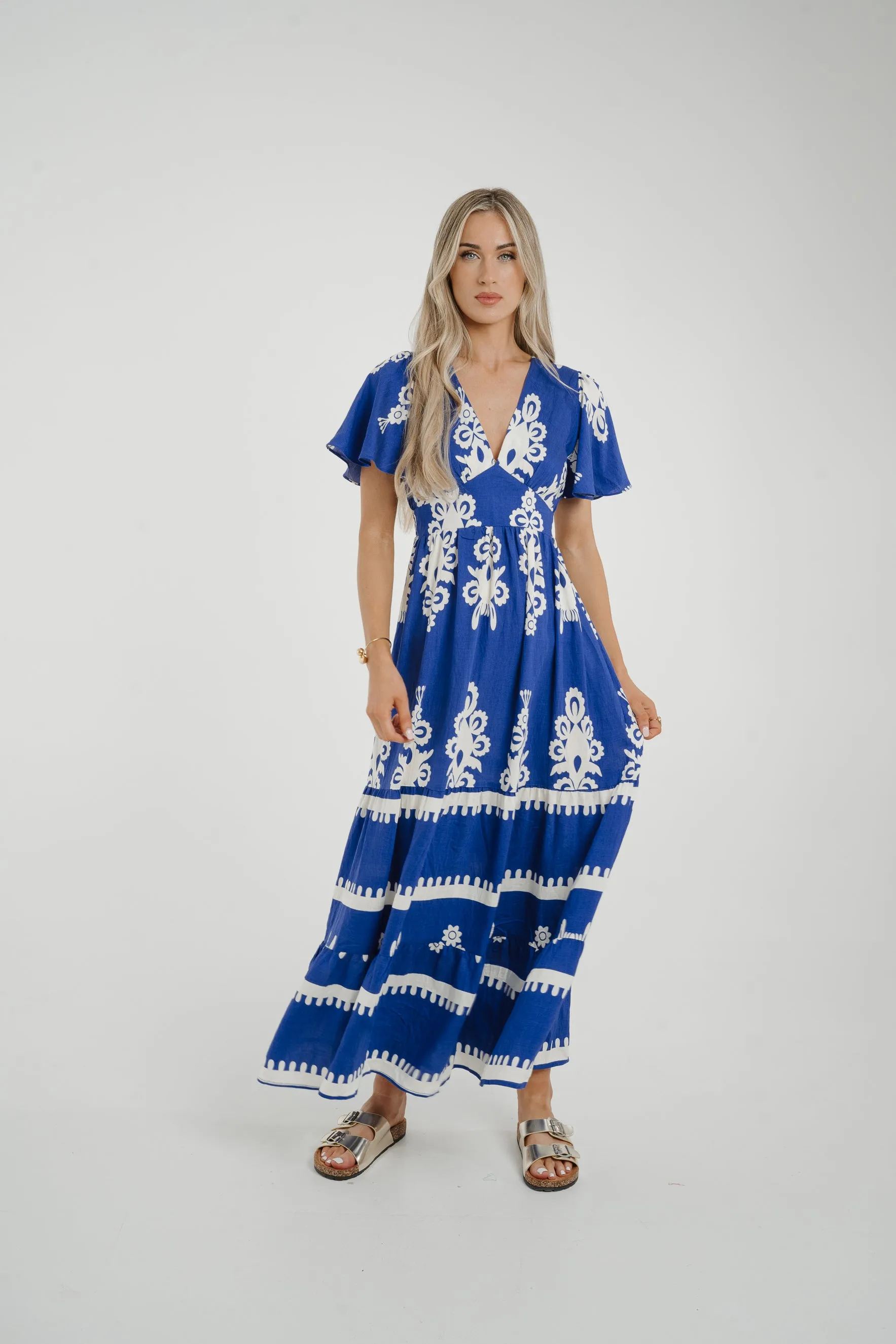 Ally Printed Dress In Royal Blue