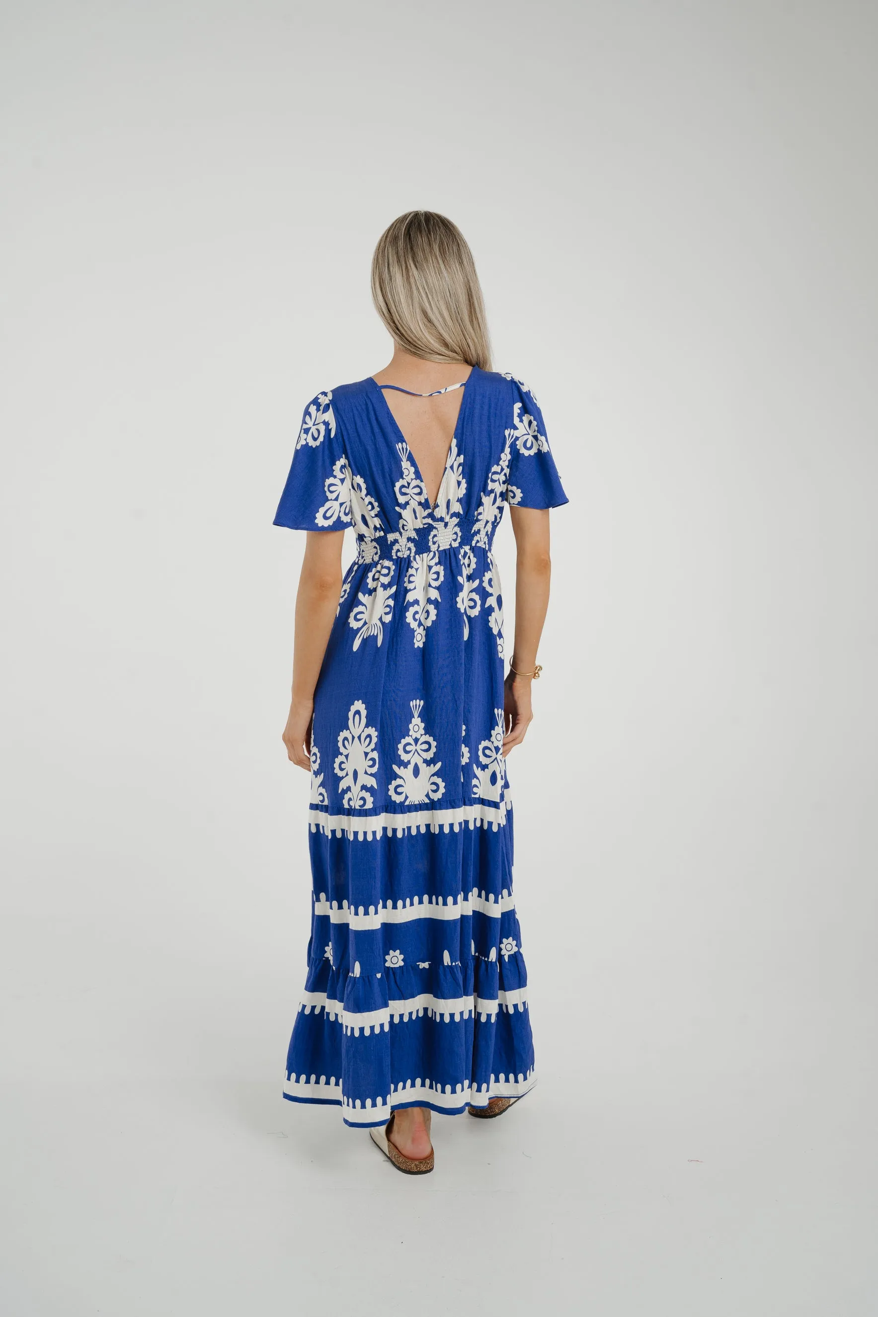 Ally Printed Dress In Royal Blue