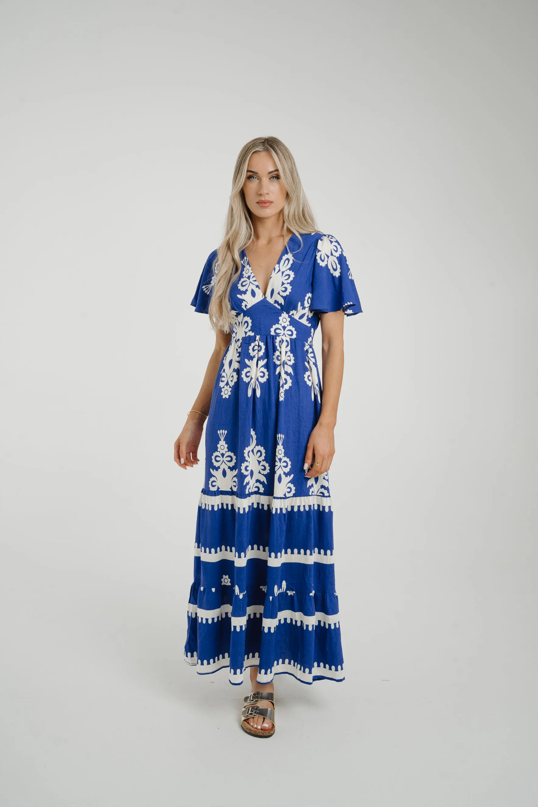 Ally Printed Dress In Royal Blue