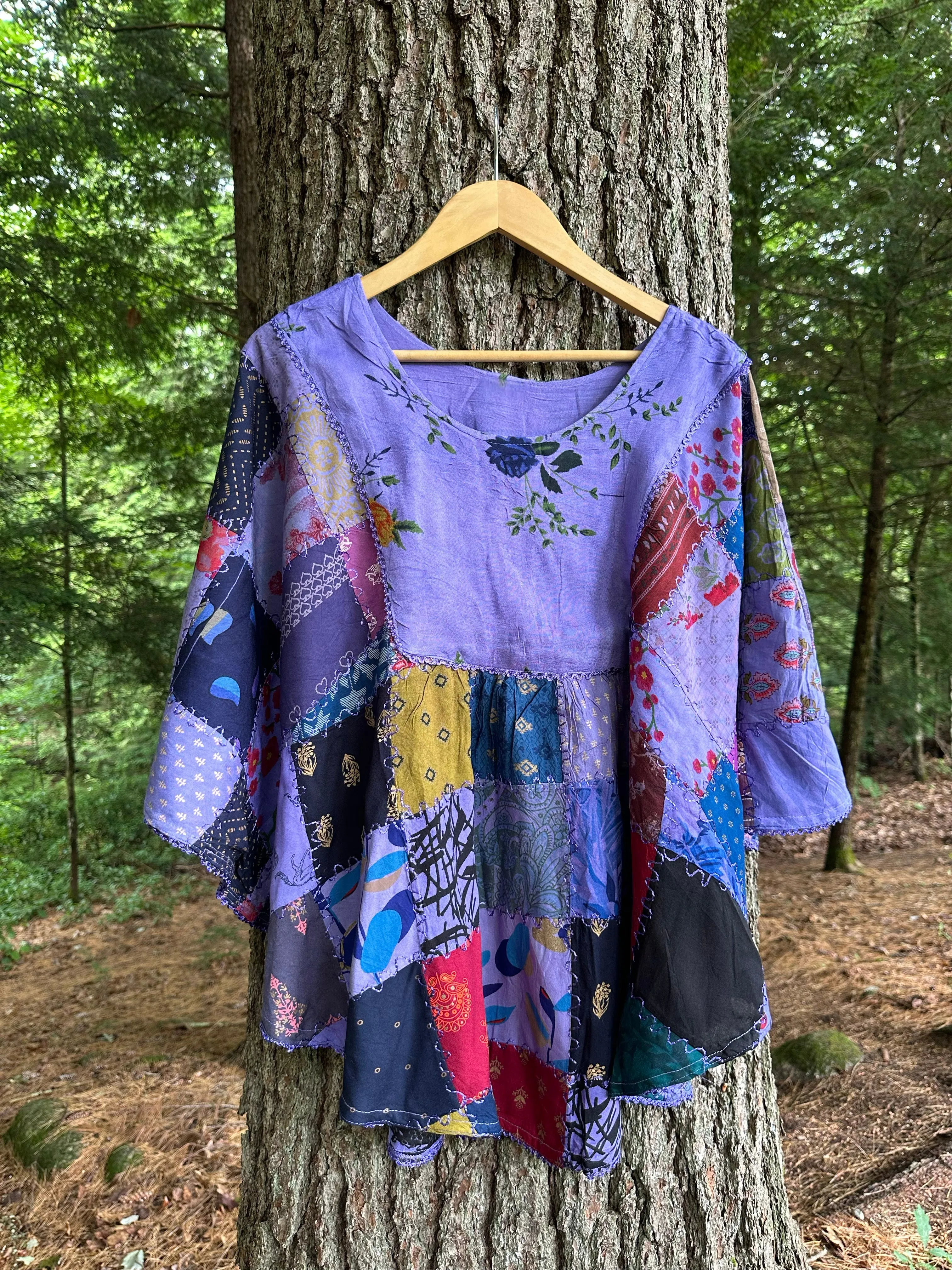 Althea Recycled Patchwork Festival Top - Purple Summer Garden