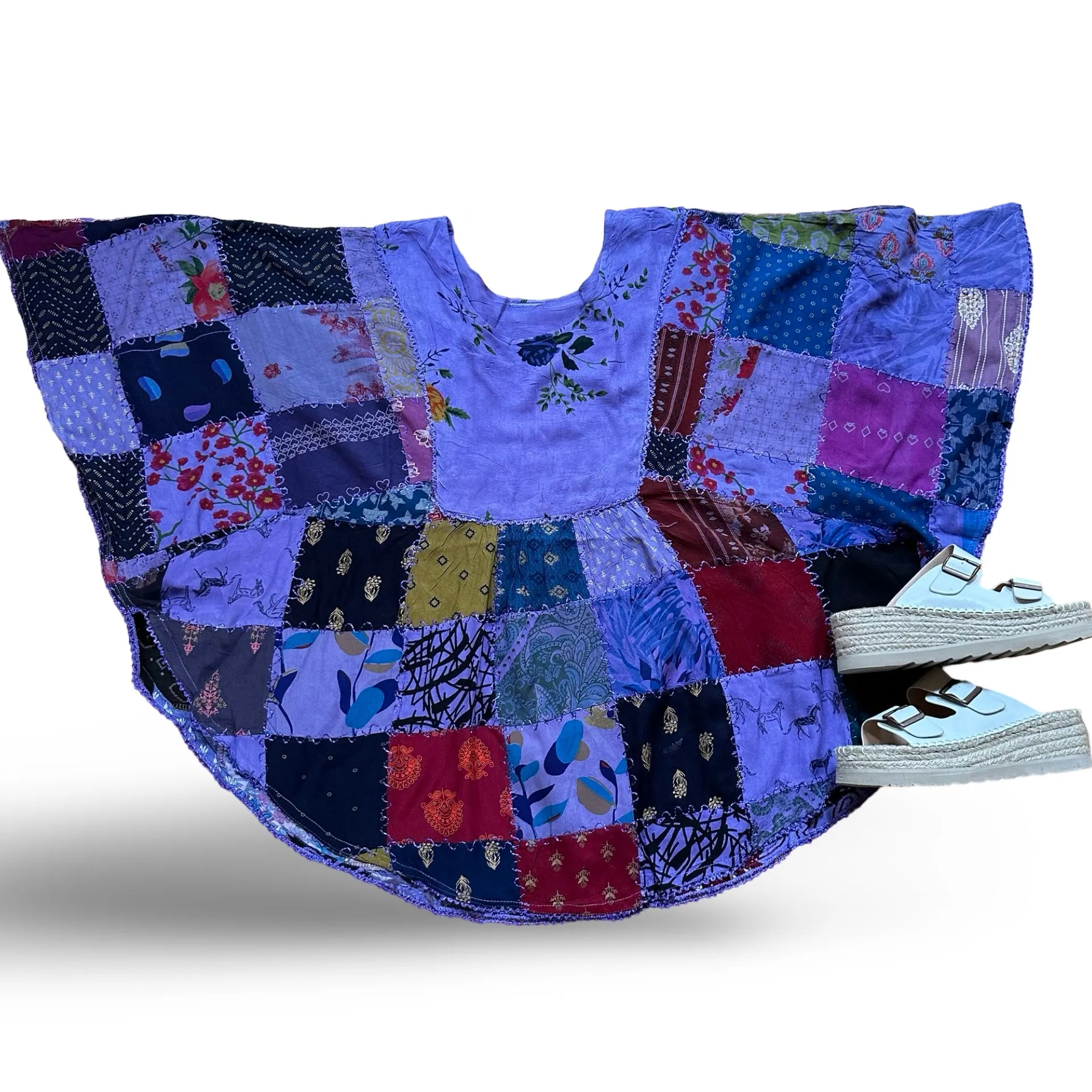 Althea Recycled Patchwork Festival Top - Purple Summer Garden