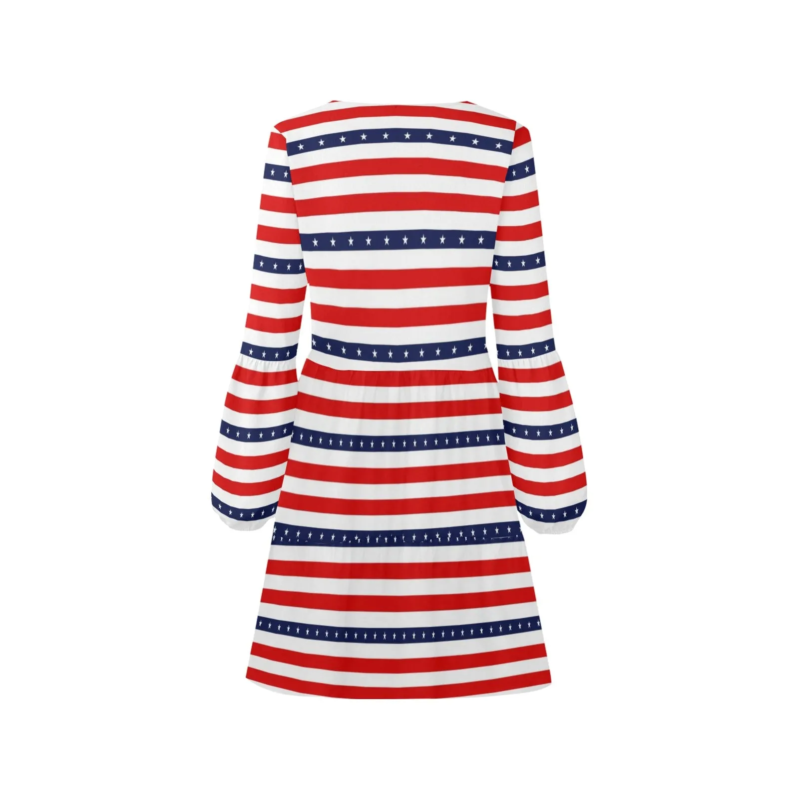 americana stars and stripes striped print 2 V-Neck Loose Fit Dress (Model D62)