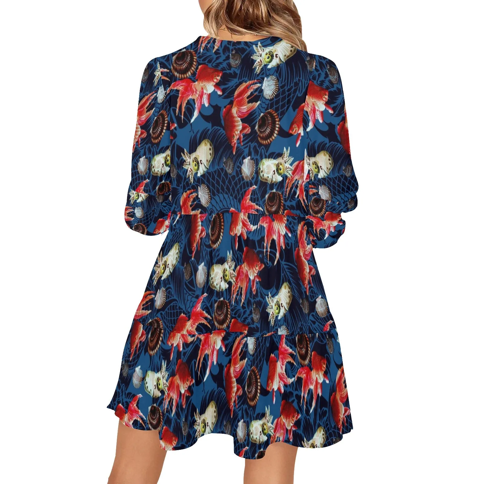 aquaworld print 4 V-Neck Loose Fit Dress (Model D62)