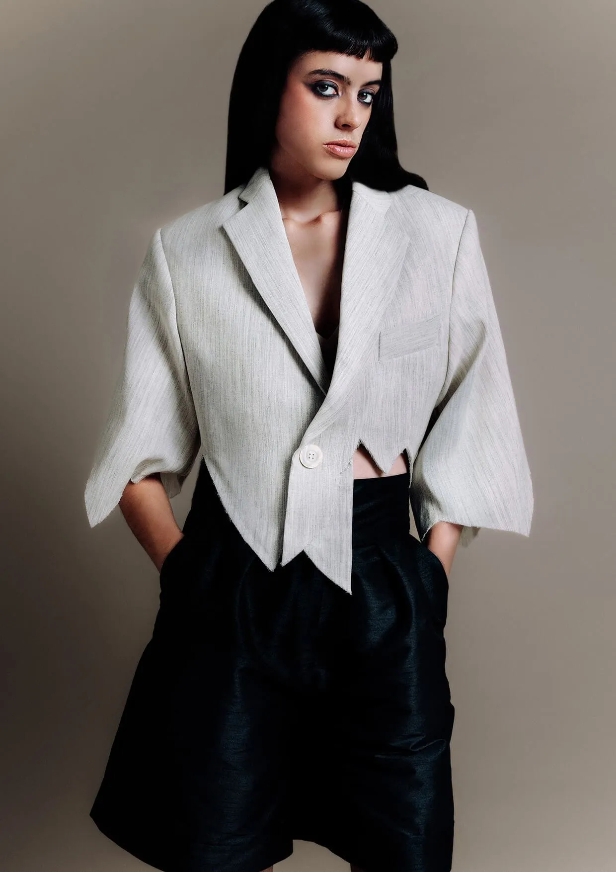 Asymmetric Cropped Oversized Cotton Suit Jacket