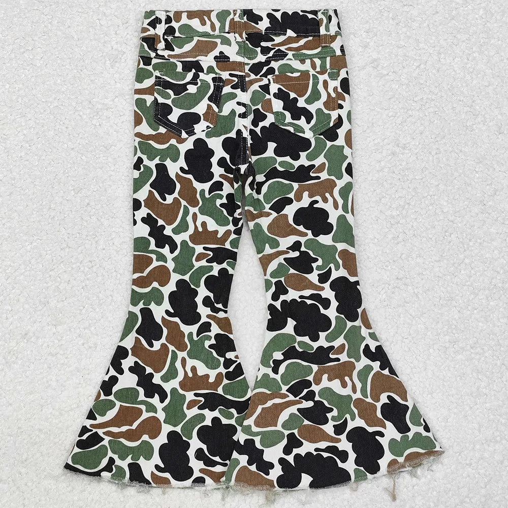 Baby Girls Jeans Bell Pants Brown Camo Fall Bell Flare Denim Pants P0582