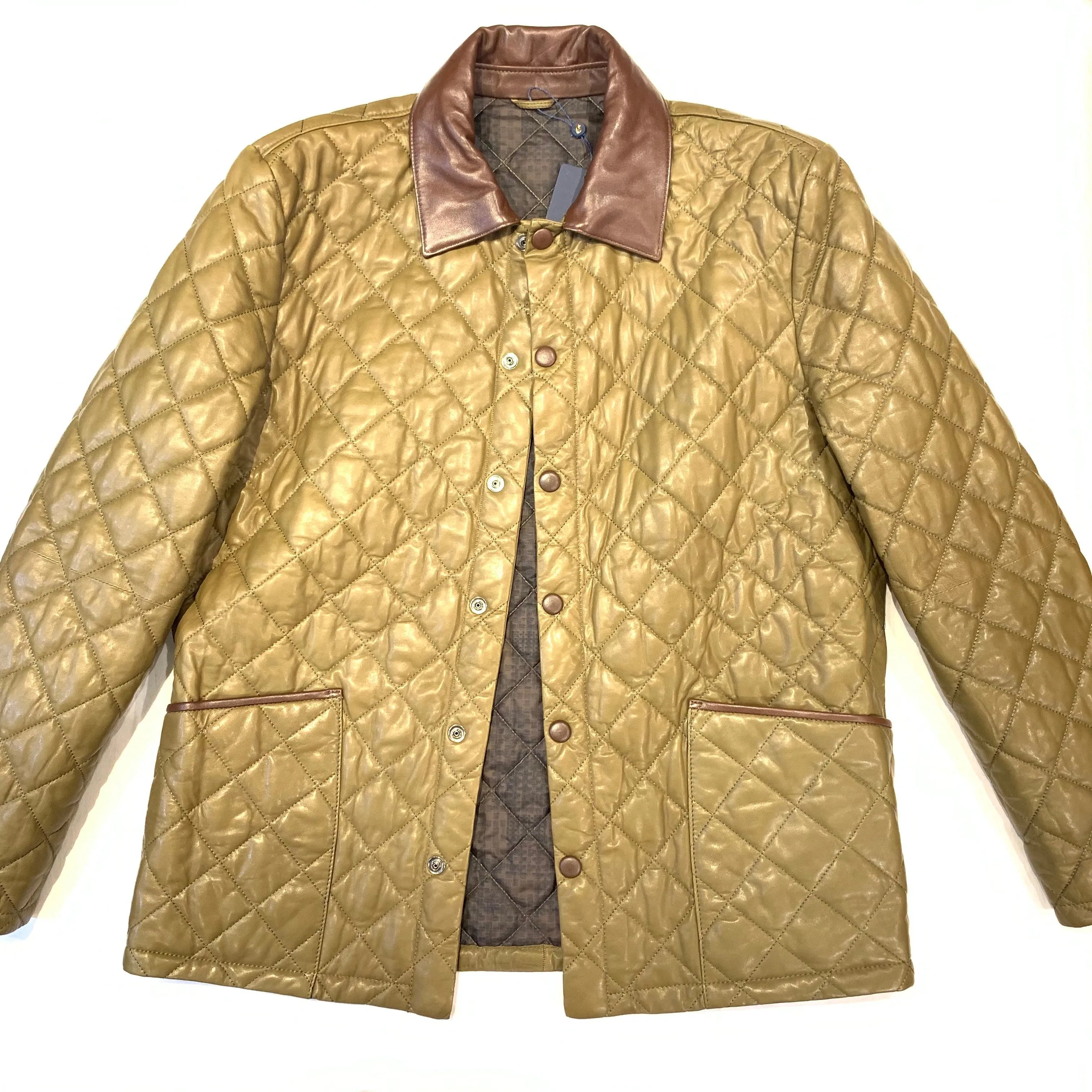 Barya NewYork British Quilted Olive Brown Lambskin Jacket