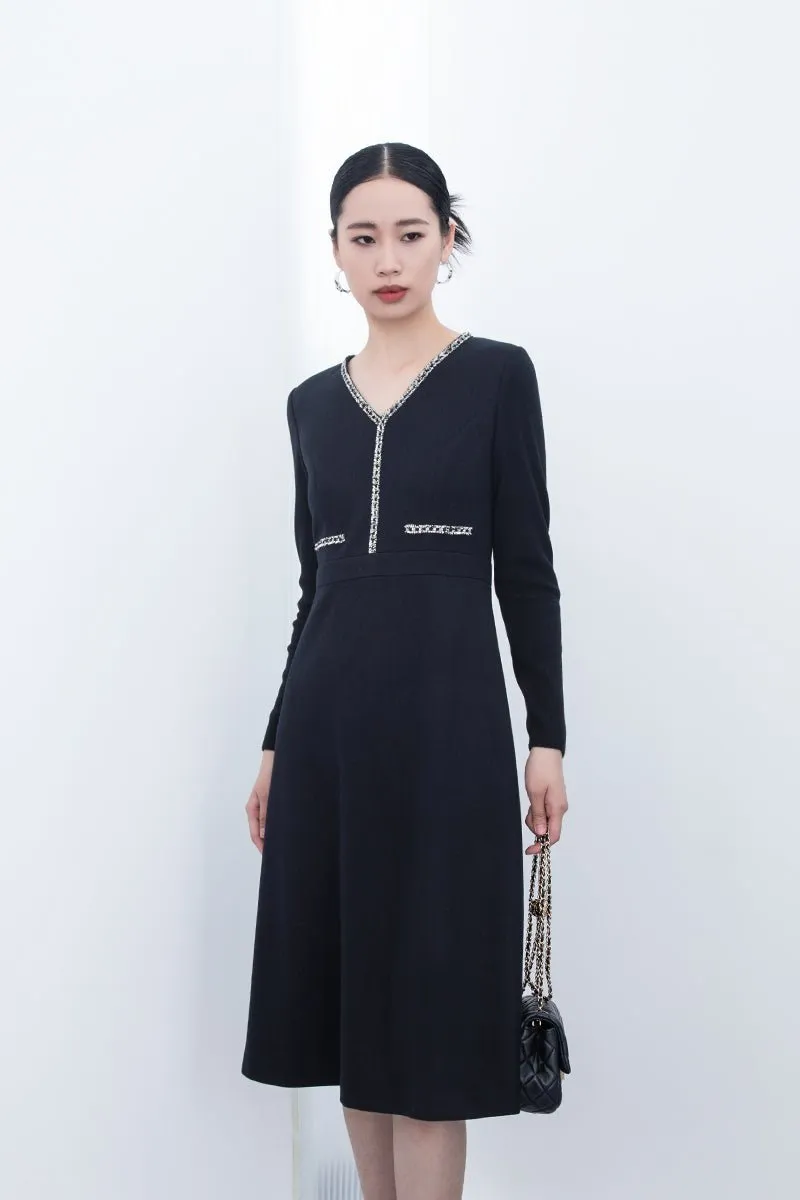 Black High Waist Slim Midi Dress