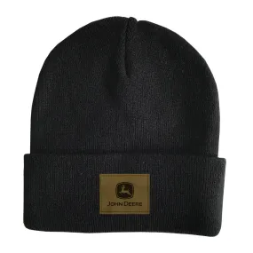 Black Lined Beanie with Leather Logo