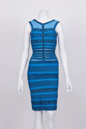 Blockout Blue And Black Patterned Bodycon Dress S