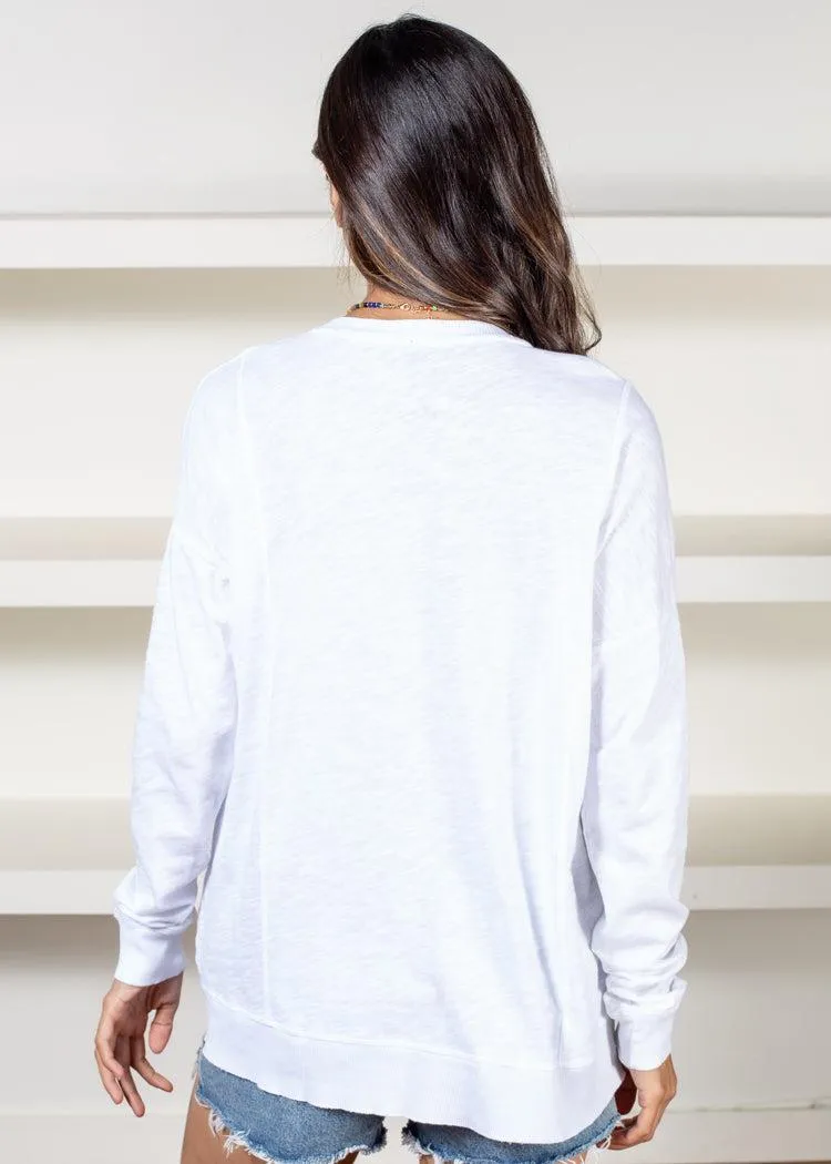 Bobi Princess Seam Long Sleeve V Neck Tee- White ***FINAL SALE***